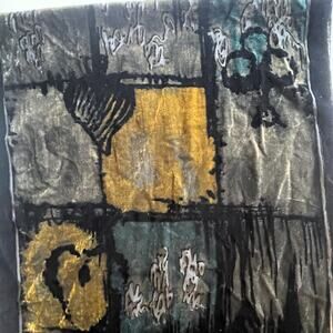 Burnout Velvet Playing Card Scarf Womens Black Teal Brown Fringed Spade Heart